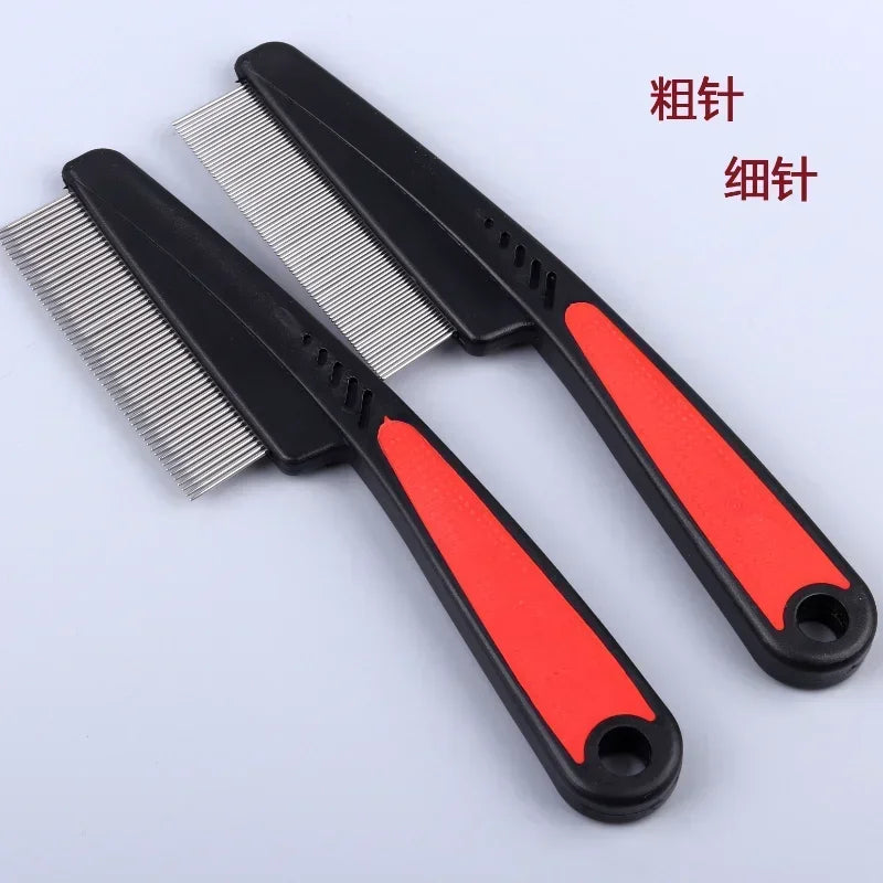 Dog Cat Grooming Comb - Teeth Shedding, Hair, Flea & Lice Removal, Stainless Steel, Deworming, Opening Knots