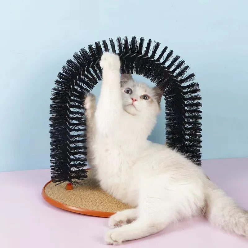 Cat Toy Arch Self Groome Pamper Feline with A Massage Grooming Rubbing Brush with Scratching Pad Toy for Cats Interactive Toys