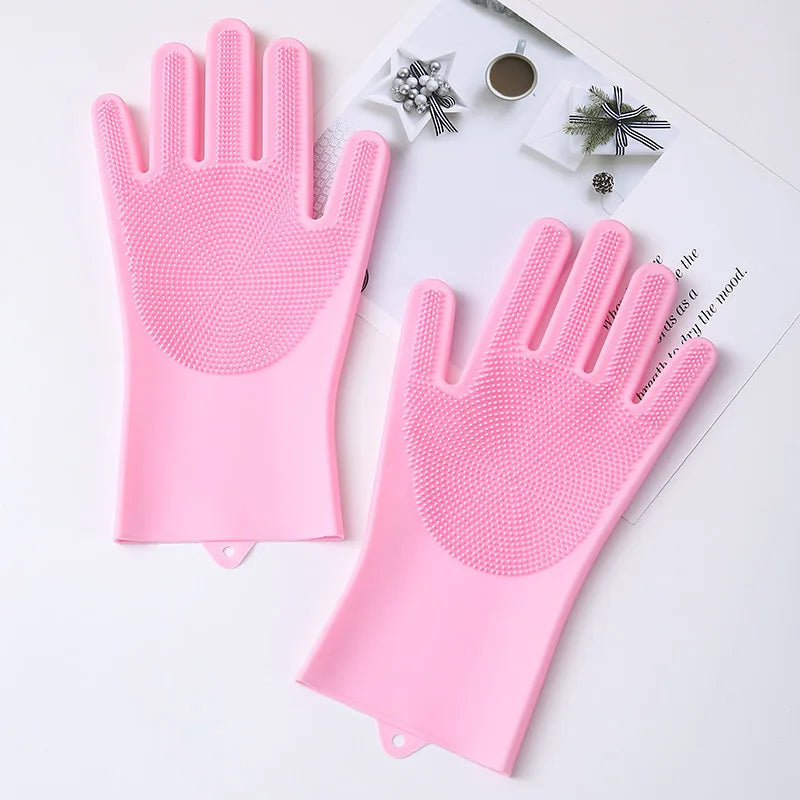 Pet Grooming Gloves Gentle Dog Bathing Shampoo Brush Massage Mitt with Enhanced Efficient Deshedding Glove for Dogs Cats Rabbits