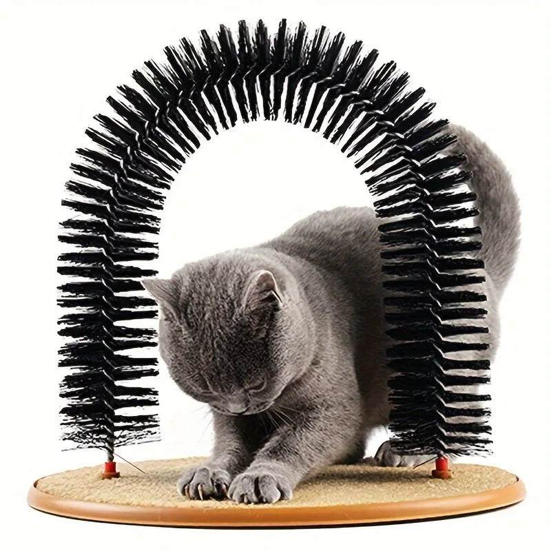 Cat Toy Arch Self Groome Pamper Feline with A Massage Grooming Rubbing Brush with Scratching Pad Toy for Cats Interactive Toys