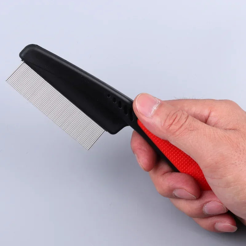 Dog Cat Grooming Comb - Teeth Shedding, Hair, Flea & Lice Removal, Stainless Steel, Deworming, Opening Knots