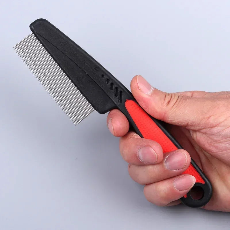 Dog Cat Grooming Comb - Teeth Shedding, Hair, Flea & Lice Removal, Stainless Steel, Deworming, Opening Knots