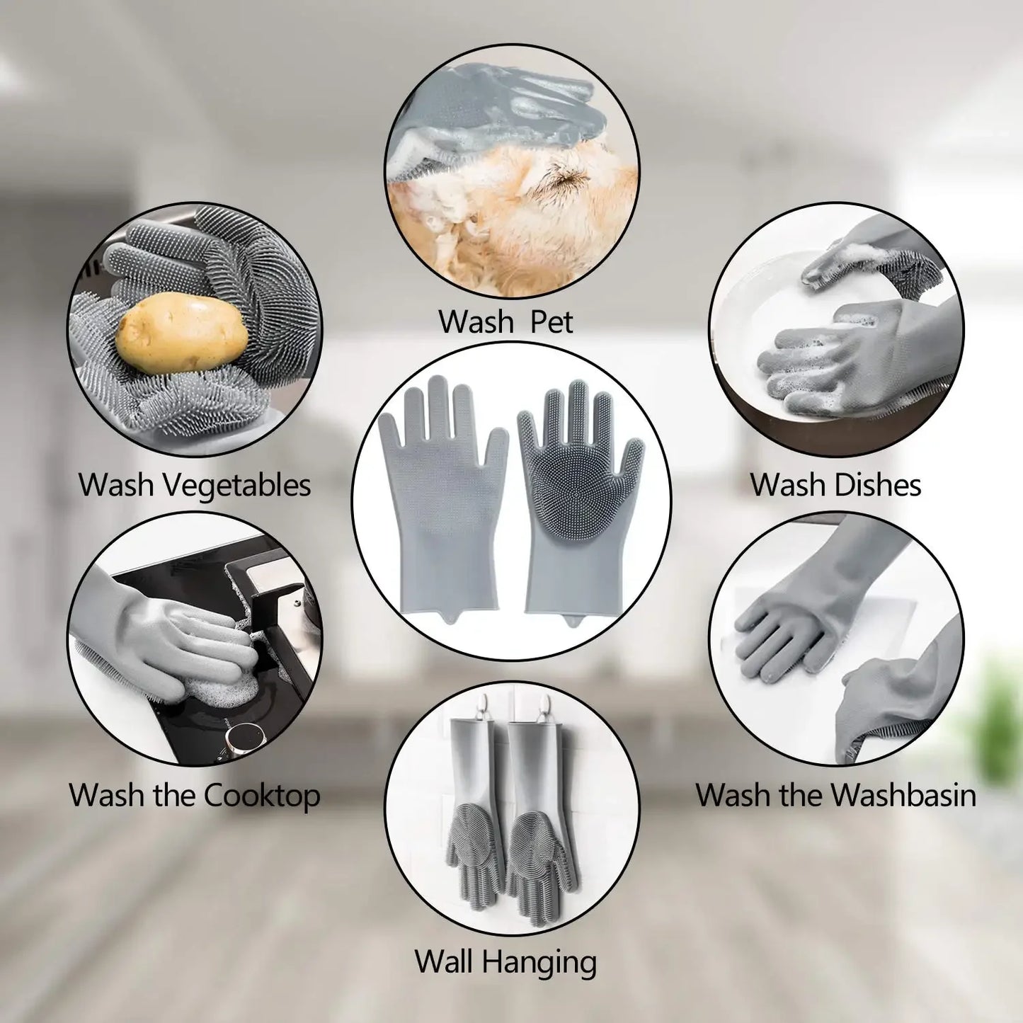 Pet Grooming Gloves Gentle Dog Bathing Shampoo Brush Massage Mitt with Enhanced Efficient Deshedding Glove for Dogs Cats Rabbits