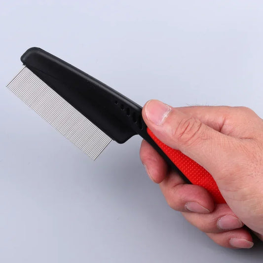 Dog Cat Grooming Comb - Teeth Shedding, Hair, Flea & Lice Removal, Stainless Steel, Deworming, Opening Knots